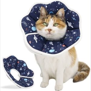 Calming Space-Print Soft Recovery Collar for Cats - Navy